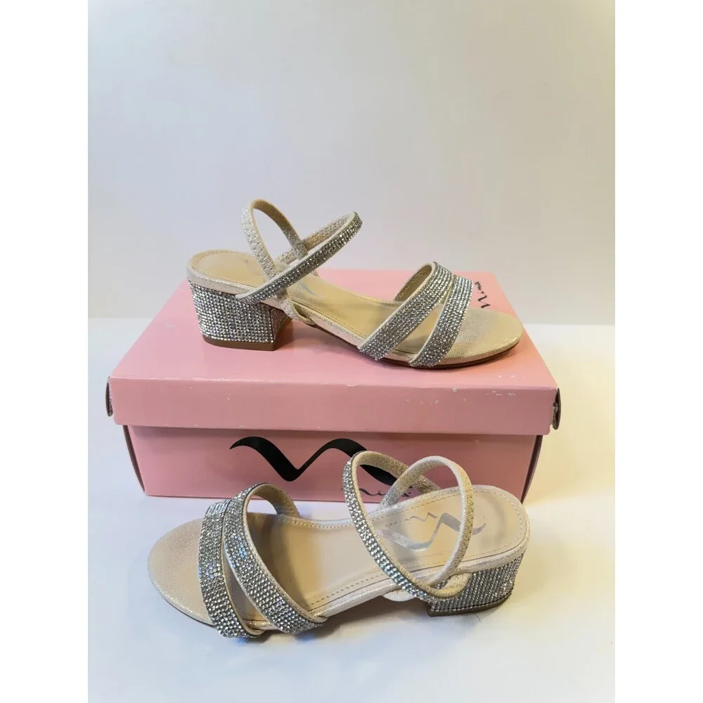 Nina Sandals Womens Giannis Strappy Block Heel Silver US 1 Youths